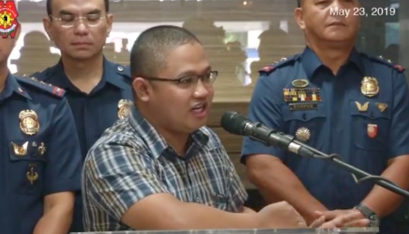 Peter Advincula at his press conference today at Camp Crame in Quezon City. Photo: Screenshot from Philippine National Police’s video