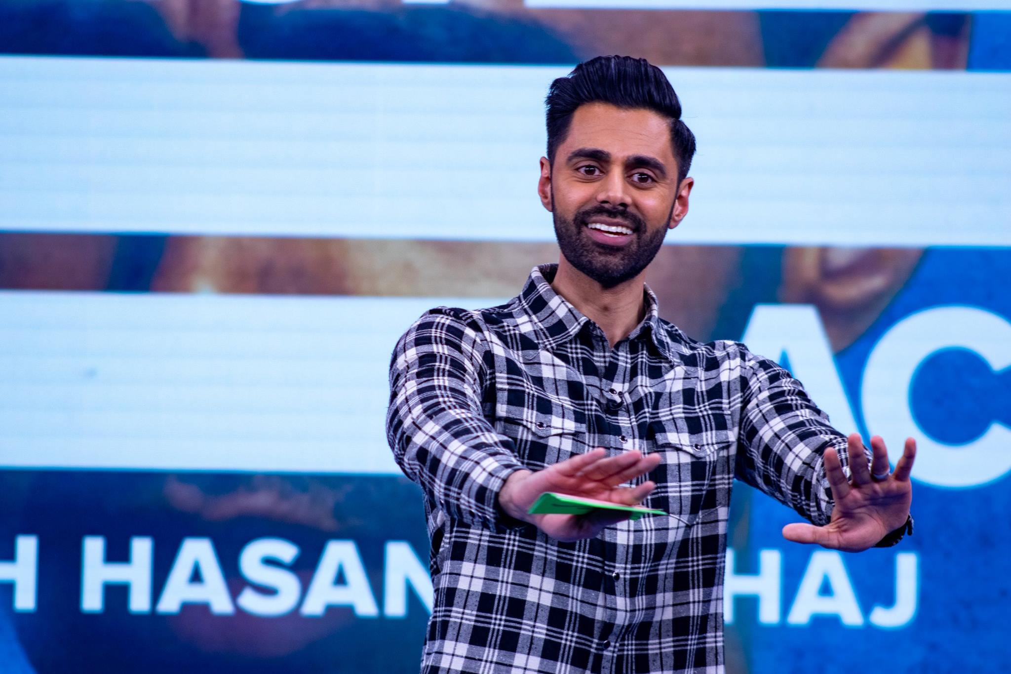Comedian and host Hasan Minhaj on The Patriot Act. Photo: Show’s Facebook page.