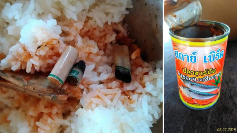  A Thai woman was shocked to discover several used cigarette butts stuffed inside a can of sardines she was using to prepare a fishy meal for her beloved pooch. Photo: Pichayawan Aksornsak/ Facebook