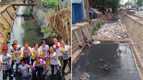 Before and after shots of a canal cleaned up by Clean Yangon via Clean Yangon Facebook. 