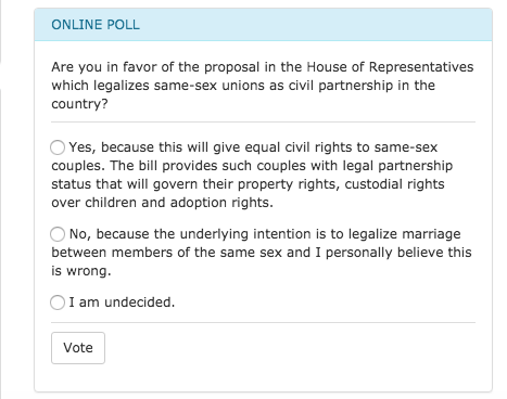 Photo: Screenshot of the same-sex union poll on Congress website