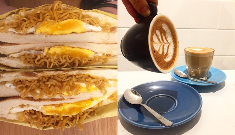 Mi goreng toast and the “cappuccino” dessert. Photo: Benjamin Browns/Facebook