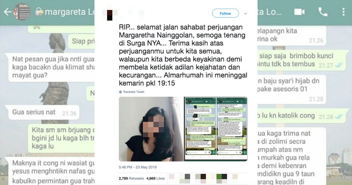 Example of a viral tweet about Margaretha Nainggolan. Screenshot from Twitter