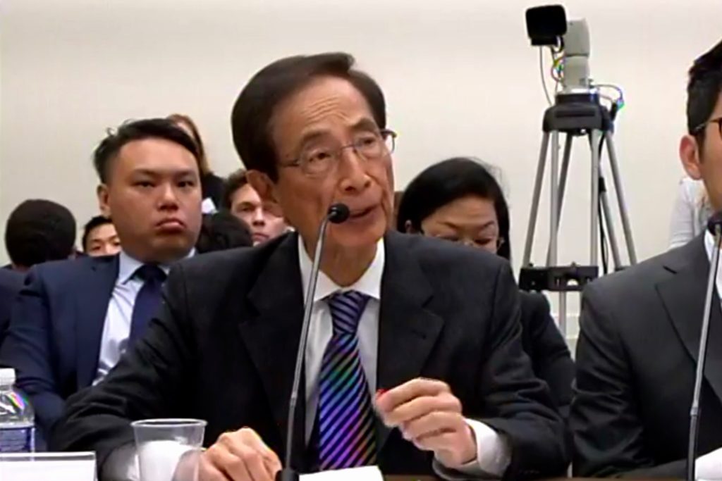 Democracy Party founder Martin Lee speaks before the US Congressional-Executive Commission on China in Washington, DC on Wednesday. Screengrab via YouTube.