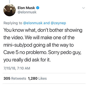 Musk's original, now-deleted tweet from July 2018.