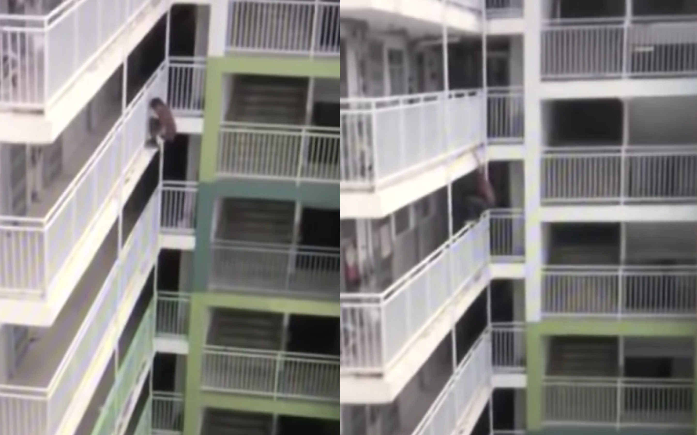 A parkour enthusiast climbing down the balconies of a housing estate in Shek Kip Mei. Screengrab via YouTube.