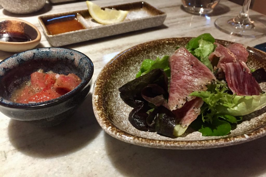 The green salad with salt-crusted shortrib at Wagyu Vanne. Photo: Stuart White