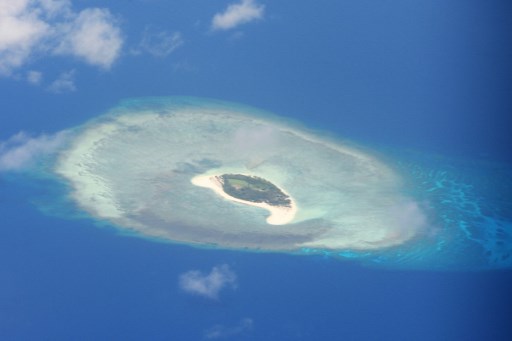 This photo taken on April 21, 2017 shows an aerial shot of a reef in the disputed Spratly islands on April 21, 2017. (Photo: Ted Aljibe/AFP)