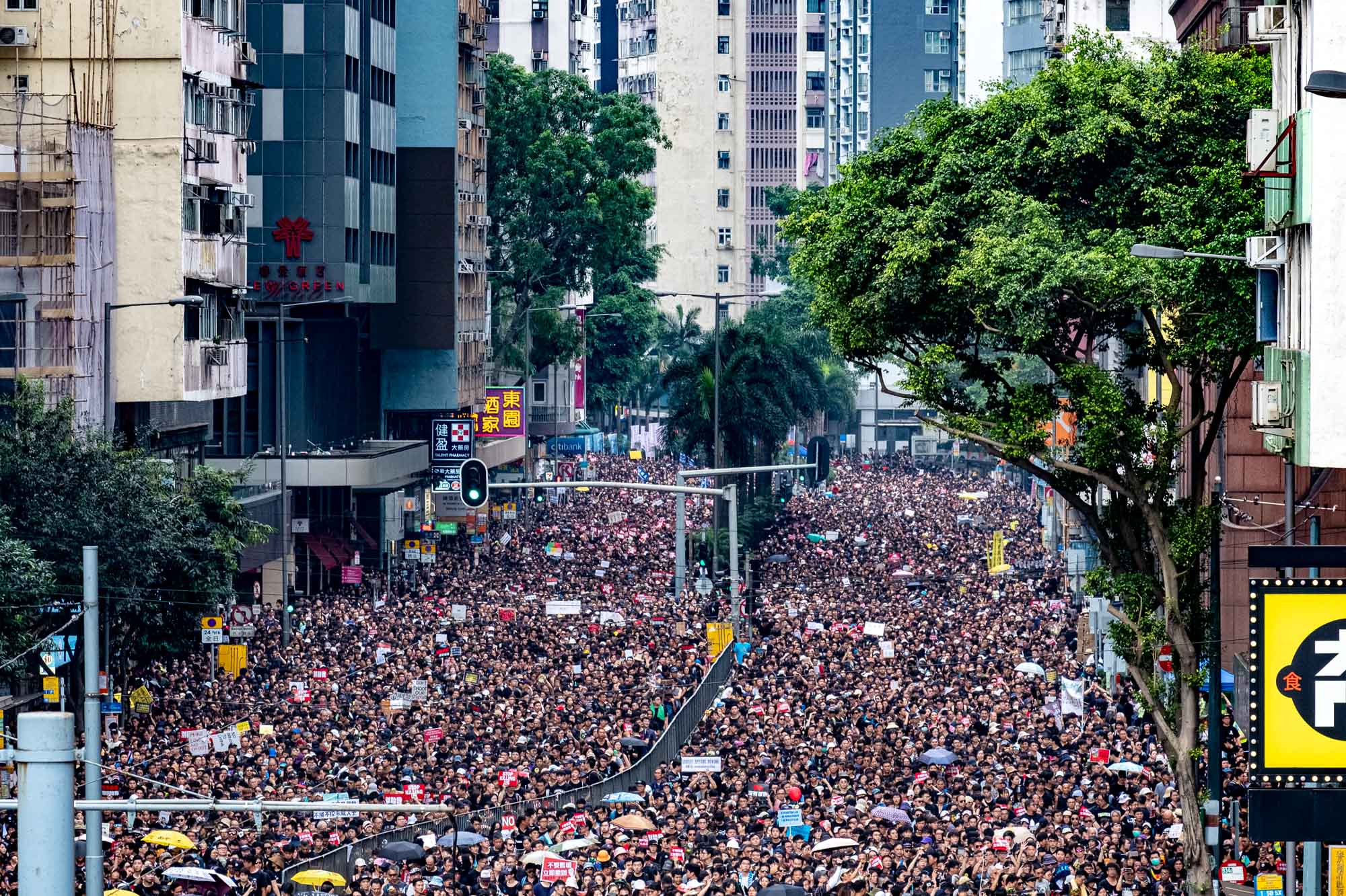 Hundreds of thousands of protesters in Wan Chai protesting the controversial extradition bill on June 16, 2019. Photo by Tomas Wiik