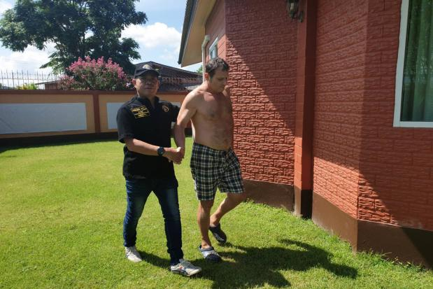 Fifty-eight-year-old Italian national Francesco Galdelli, looking awesome in a pair of sweet boxers, is arrested in a joint  operation conducted by Italian and Thai police. He stands accused of impersonating George Clooney in a scam to sell clothing online. Photo courtesy of Crime Suppression Division