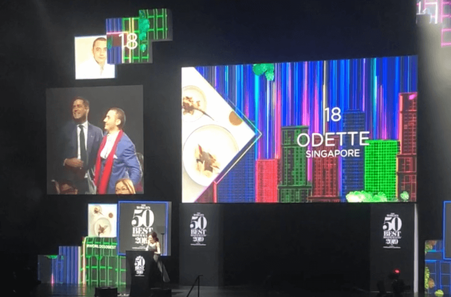 Chef Julien Royer of Odette at The World's 50 Best Restaurants 2019 ceremony. Photo: Coconuts Media