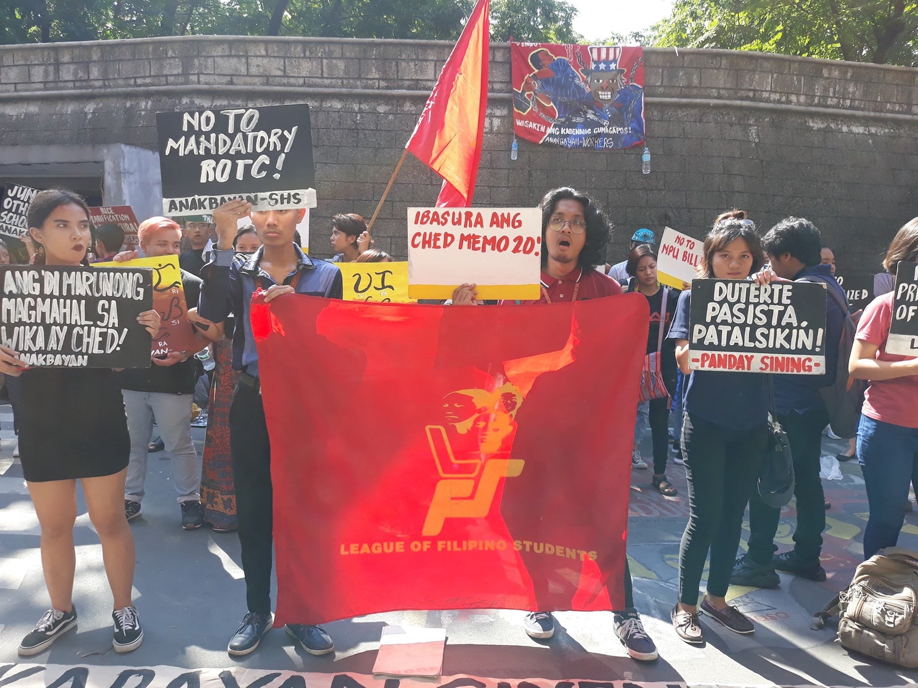 Members of the League of Filipino Students protest against mandatory ROTC. Photo: League of Filipino Students' Facebook page