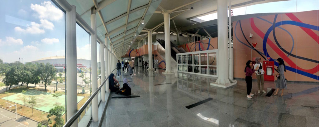 Panoramic view of LRT Jakarta's Velodrome Station, with Jakarta International Velodrome seen on the left. Photo: Nadia Vetta Hamid/Coconuts Media