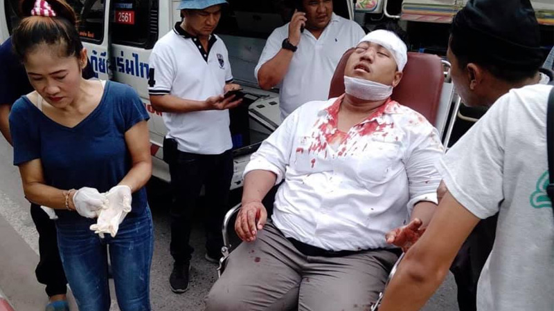 A bloodied Sirawith Seritiwat after being ambushed and severely beaten by four unidentified men in Bangkok’s Khan Na Yao district. Image: Bow Nuttaa Mahattana/ Facebook
