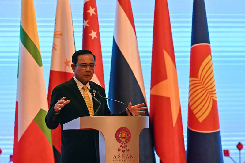 Thai Prime Minister Prayuth Chan-o-cha speaks Sunday during a news conference at the end of the 34th ASEAN summit in Bangkok. Photo: Romeo Gacad / AFP