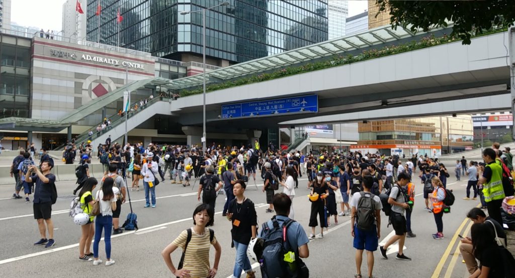 Holdouts milled around Hong Kong's Harcourt Road this morning following yesterday's enormous anti-extradition march. Photo by Vicky Wong.