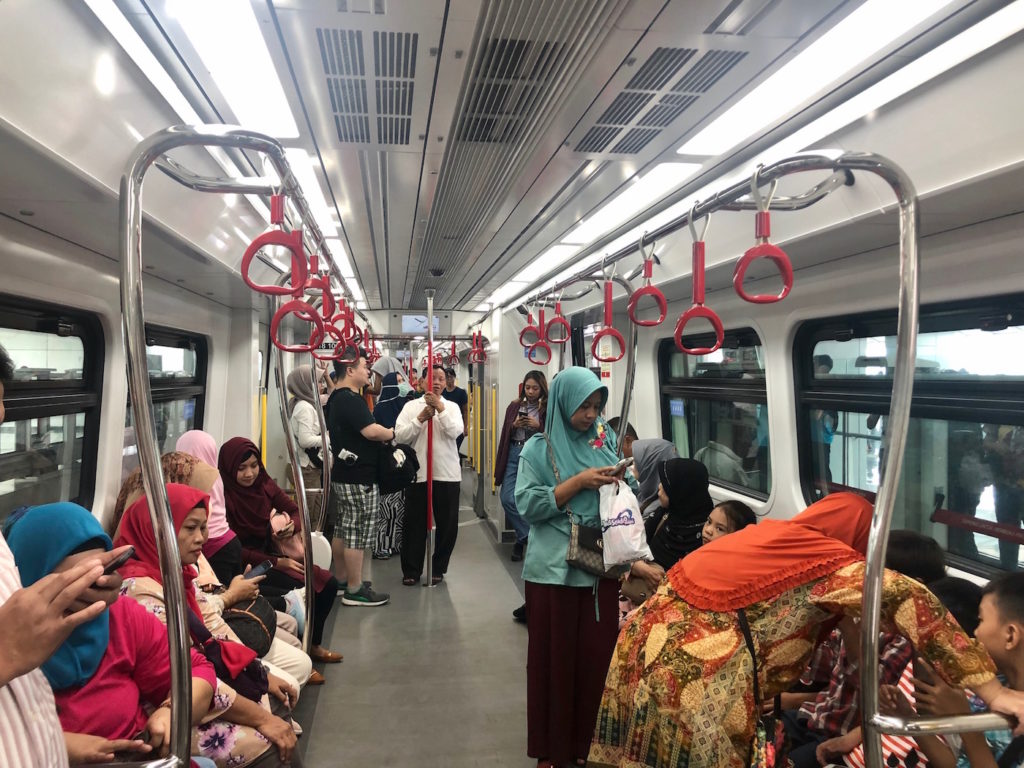Inside the LRT Jakarta train. Photo: Nadia Vetta Hamid/Coconuts Media