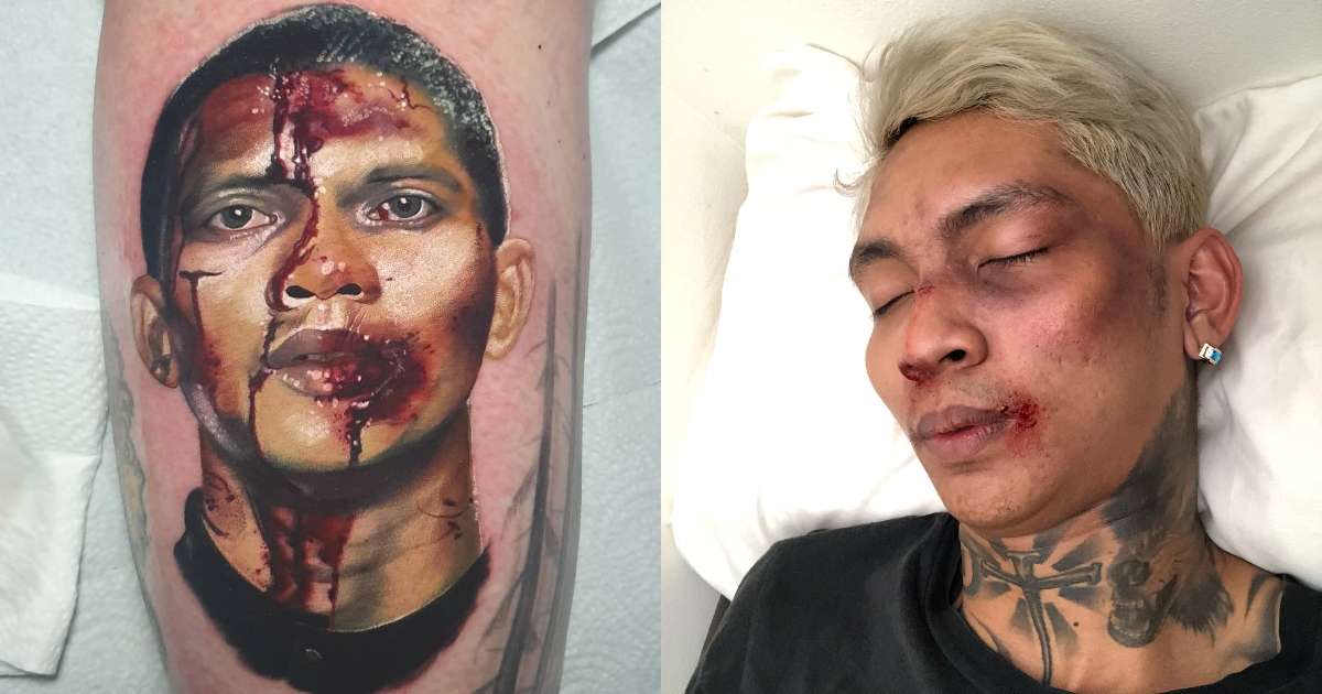 Left: A tattoo of Indonesian action star Iko Uwais. Right: Indonesian rapper Young Lex. Photo: Instagram/@lucyedenholm & @young_lex18