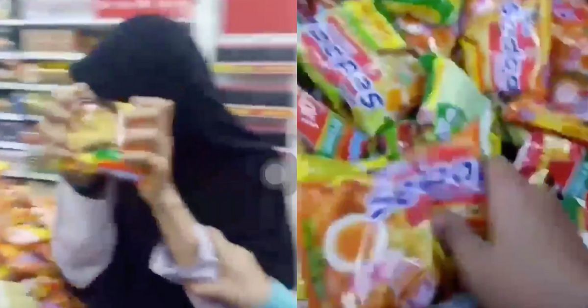 A video showing a group of girls physically vandalizing innocent packs of instant noodles recently went viral. Screenshot from Twitter/@masiidupp
