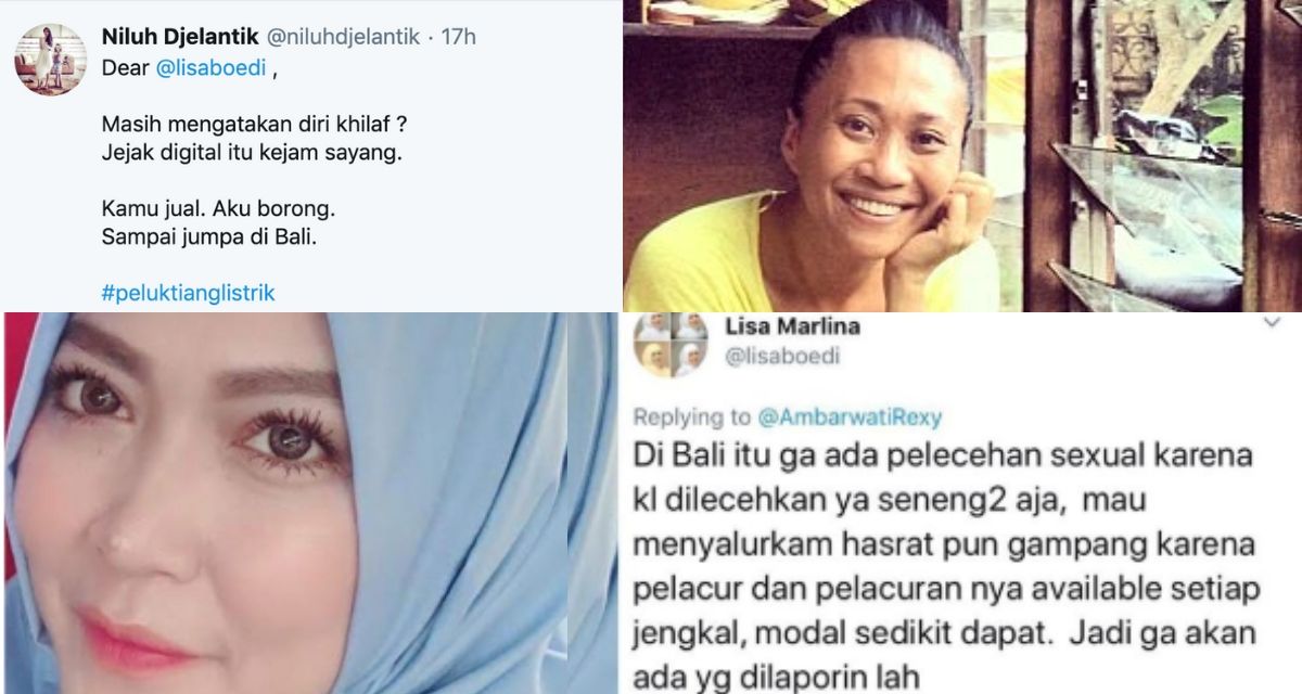 Balinese designer Ni Luh Putu Ary Pertami Djelantik, top, who is more commonly known as Niluh Djelantik, took issue with the tweet posted by Lisa Marlina, which she said was “demeaning” Bali. (Screenshots: Niluh Djelantik / Instagram and Twitter)
