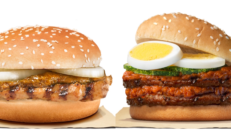 The Rendang Tendergrill Chicken burger and the laksa double beef burger. Photos: Burger King
