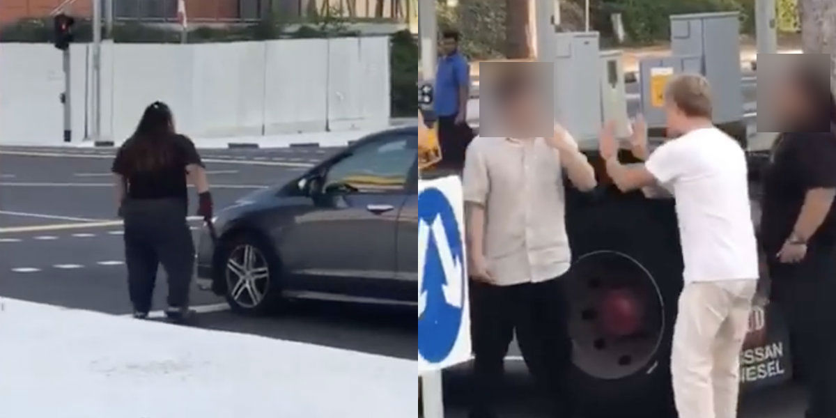 Screenshots of a video showing an angry confrontation at Changi South Avenue 2. (Photo: Facebook/SG Road Vigilante)