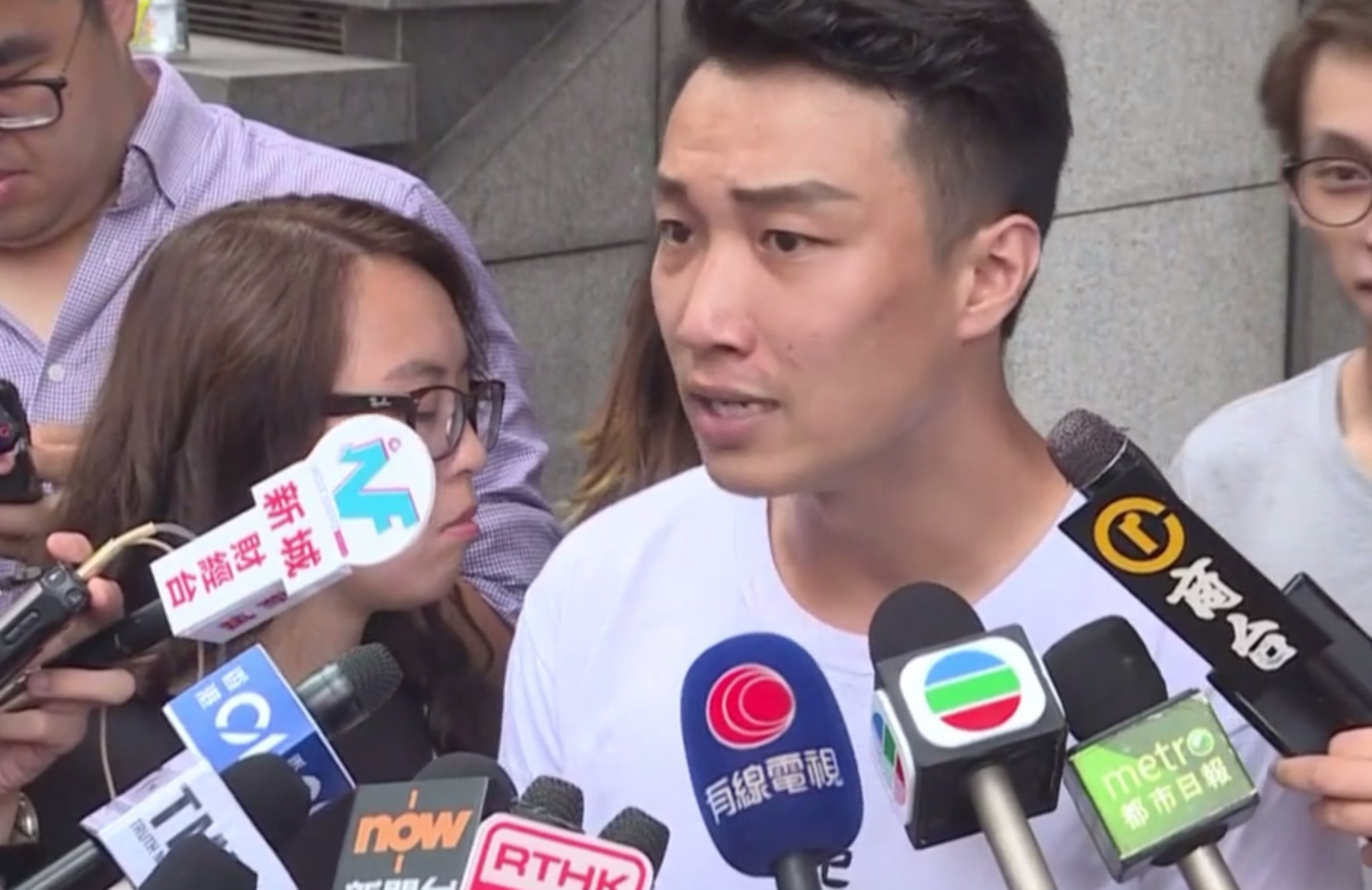 CHRF convenor Jimmy Lam speaks to the press today about planned march scheduled for Sunday. Screengrab via Facebook.
