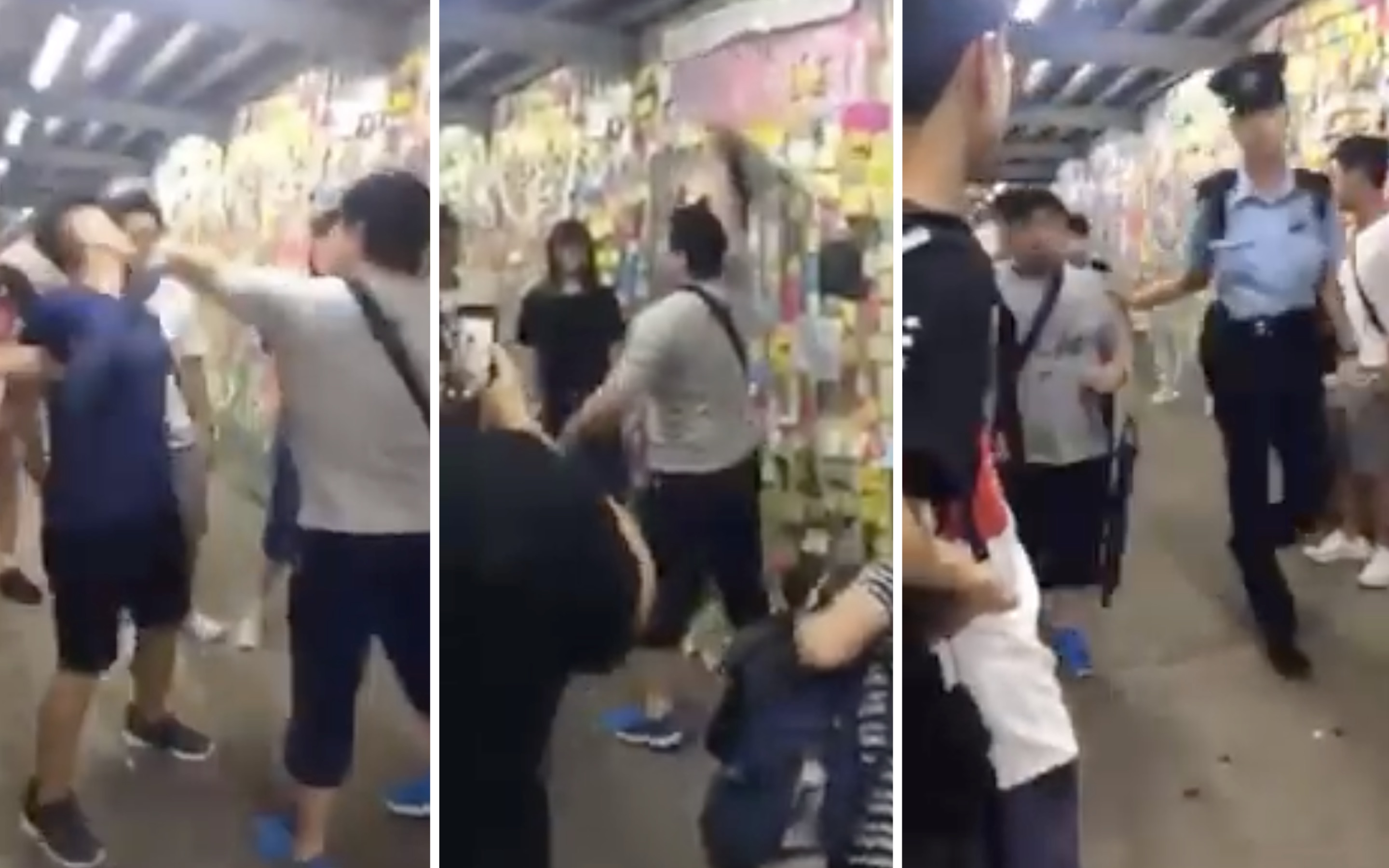 A 46-year-old man surnamed Wong was arrested for punching another man that had been guarding a Lennon Wall in Kowloon Bay. Screengrab via YouTube.