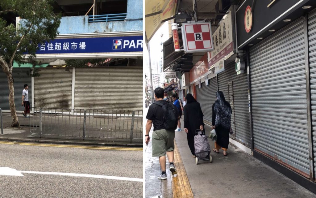 Shops shut early in Yuen Long one day after the area's MTR station saw a group of men in white shirts attack protesters inside the station. Photos via Helen Lok.