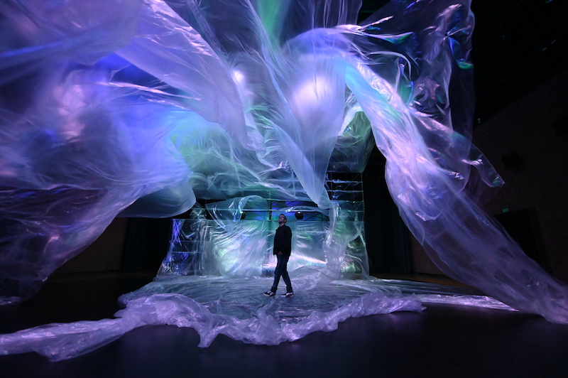 Artist Sakchin Bessette with his immersive art installation, Whispers. Photo: Singapore Night Festival 2019