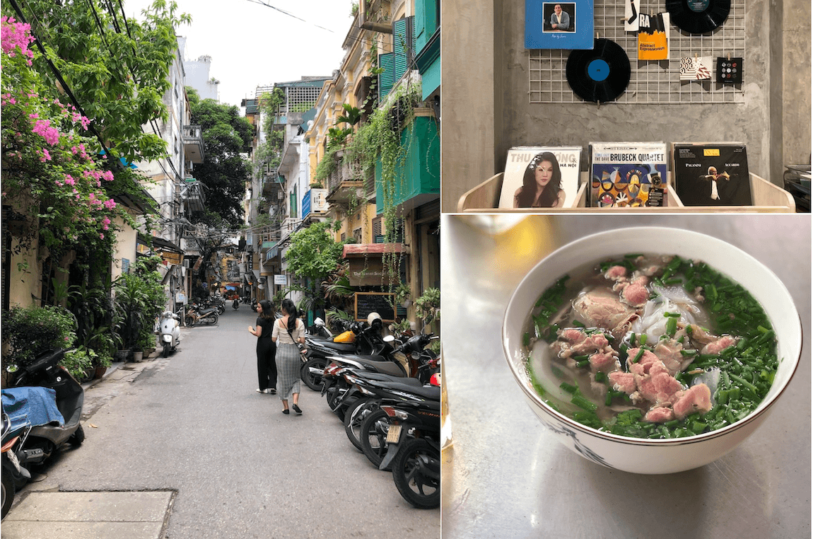 Scenes from Hanoi’s Hoan Kiem district: trees, vintage vinyls and pho, glorious pho. Photos: Coconuts Media
