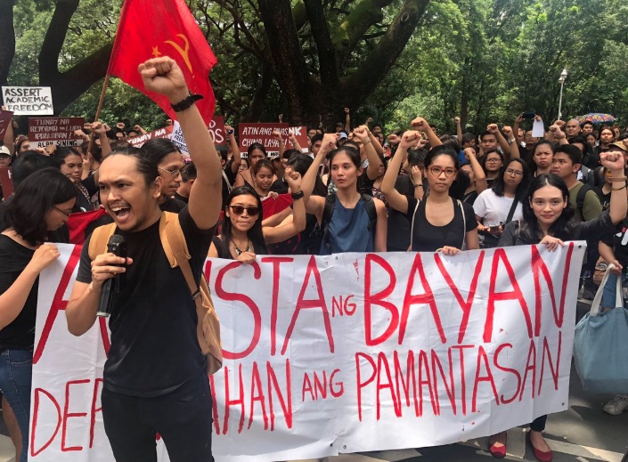 Student activists at the University of the Philippines in Diliman during today’s walkout. Photo: Jasmin Romero/ABS-CBN News