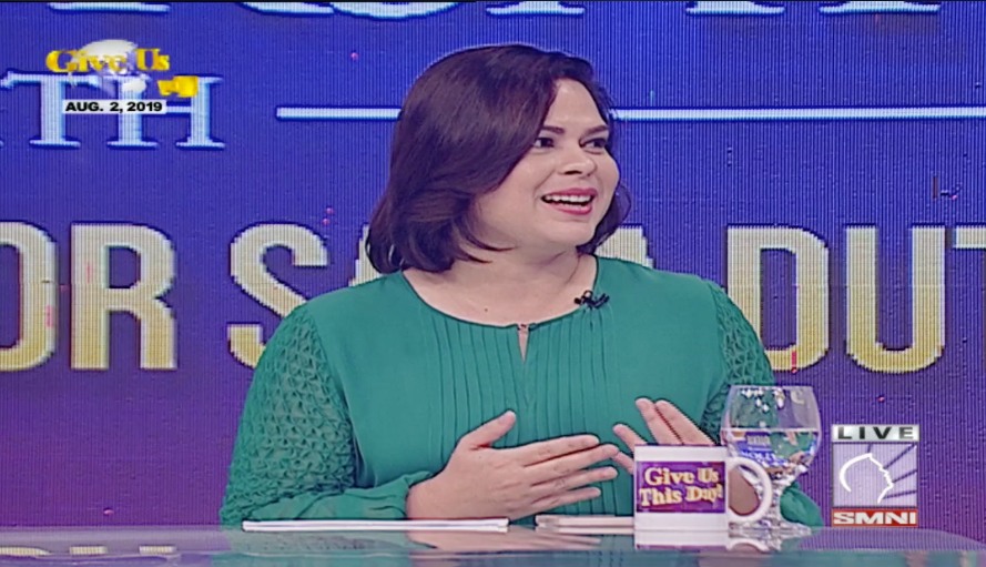 Sara Duterte during her interview with Apollo Quiboloy today. <i></noscript>Photo: Screenshot from Quiboloy’s Facebook page </i>