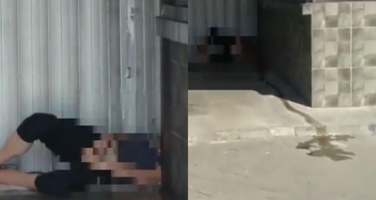 In a video that went viral earlier this week, the Australian tourist appears to be peeing while lying down in front of a shop in Kuta. Photo: denpasar.viral / Instagram