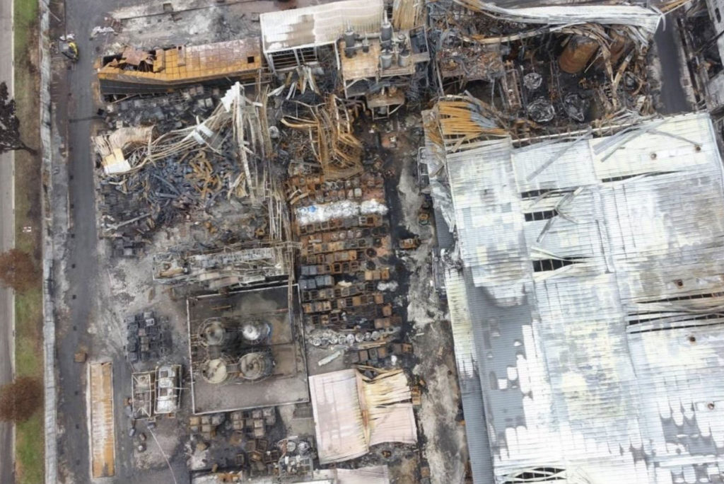 Aerial view of 23 Tuas View Circuit in the aftermath of a fire in 2017. (Photo: MOM)