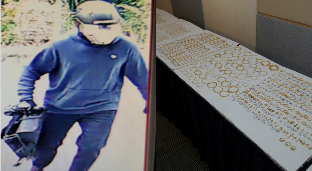 Suspect in Ang Mo Kio jewelry shop robbery (left). (Photos: Singapore Police Force)
