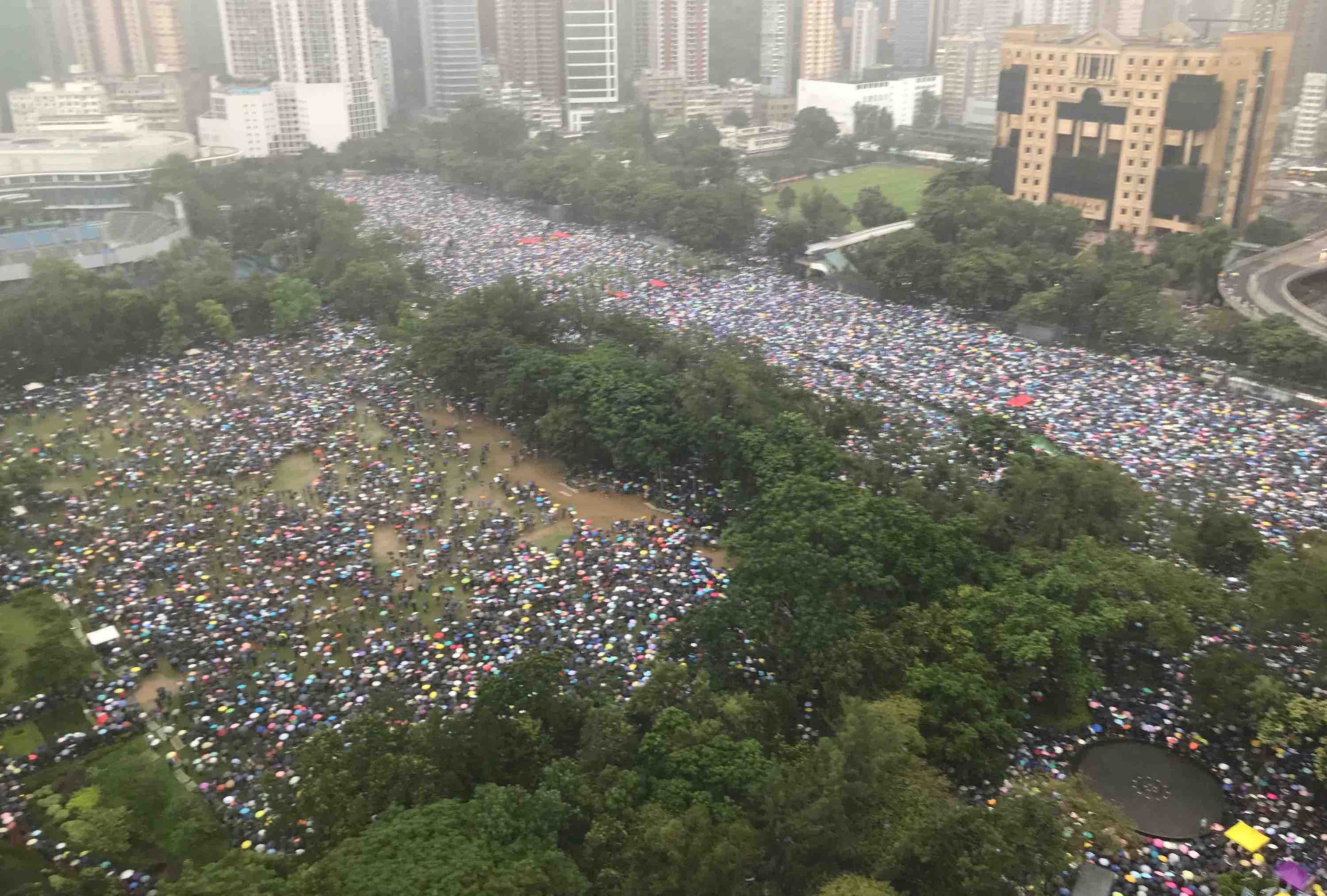 Protesters thronged Victoria Park, illustrating the ongoing support for Hong Kong’s protest movement, despite recent setbacks. Photo by Chad Williams.