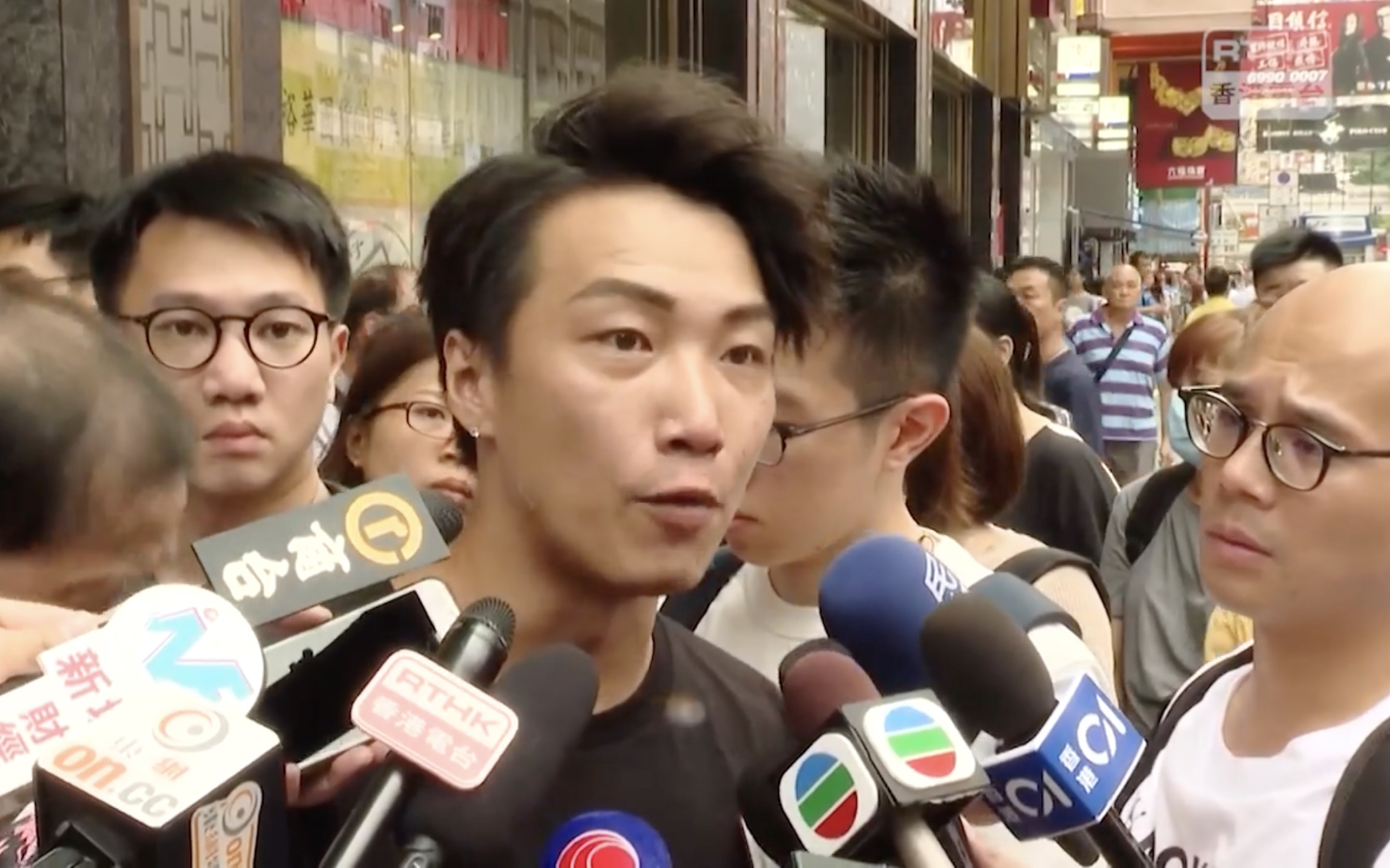 Jimmy Sham, the leader of the Civil Human Rights Front, addresses reporters shortly after police announced that they have issued a letter of objection for a rally on Saturday, August 31. Screengrab via Facebook/RTHK.
