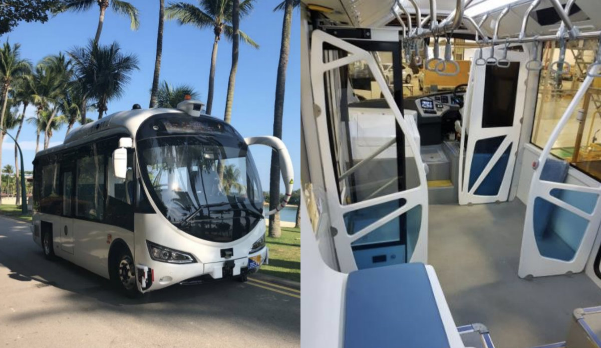 Views from inside and outside the new self-driving minibus. <i></noscript>Photo: Sentosa</i>
