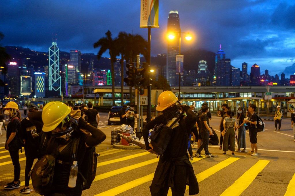 Protesters gather in Tsim Sha Tsui in Hong Kong on August 3, 2019, in the latest opposition to a planned extradition law that has evolved into a wider movement for democratic reforms. Photo by Philip Fong / AFP