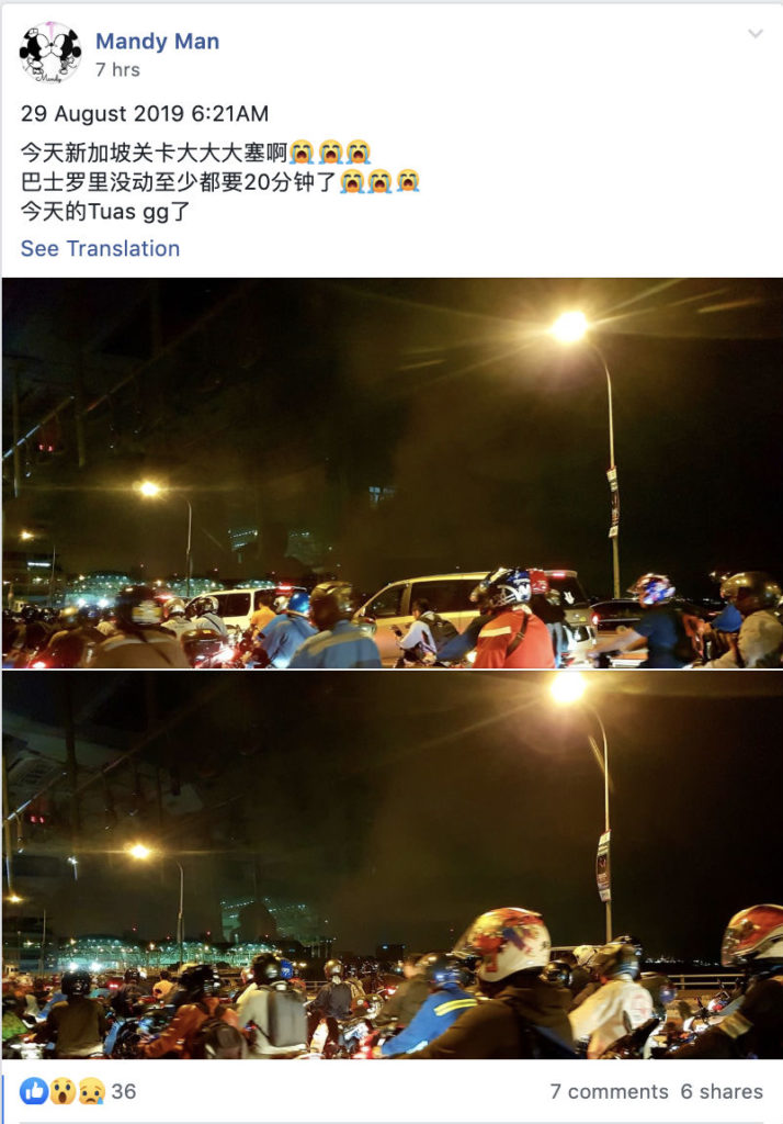 Screenshot of post taken from Tuas Checkpoint Facebook group. 