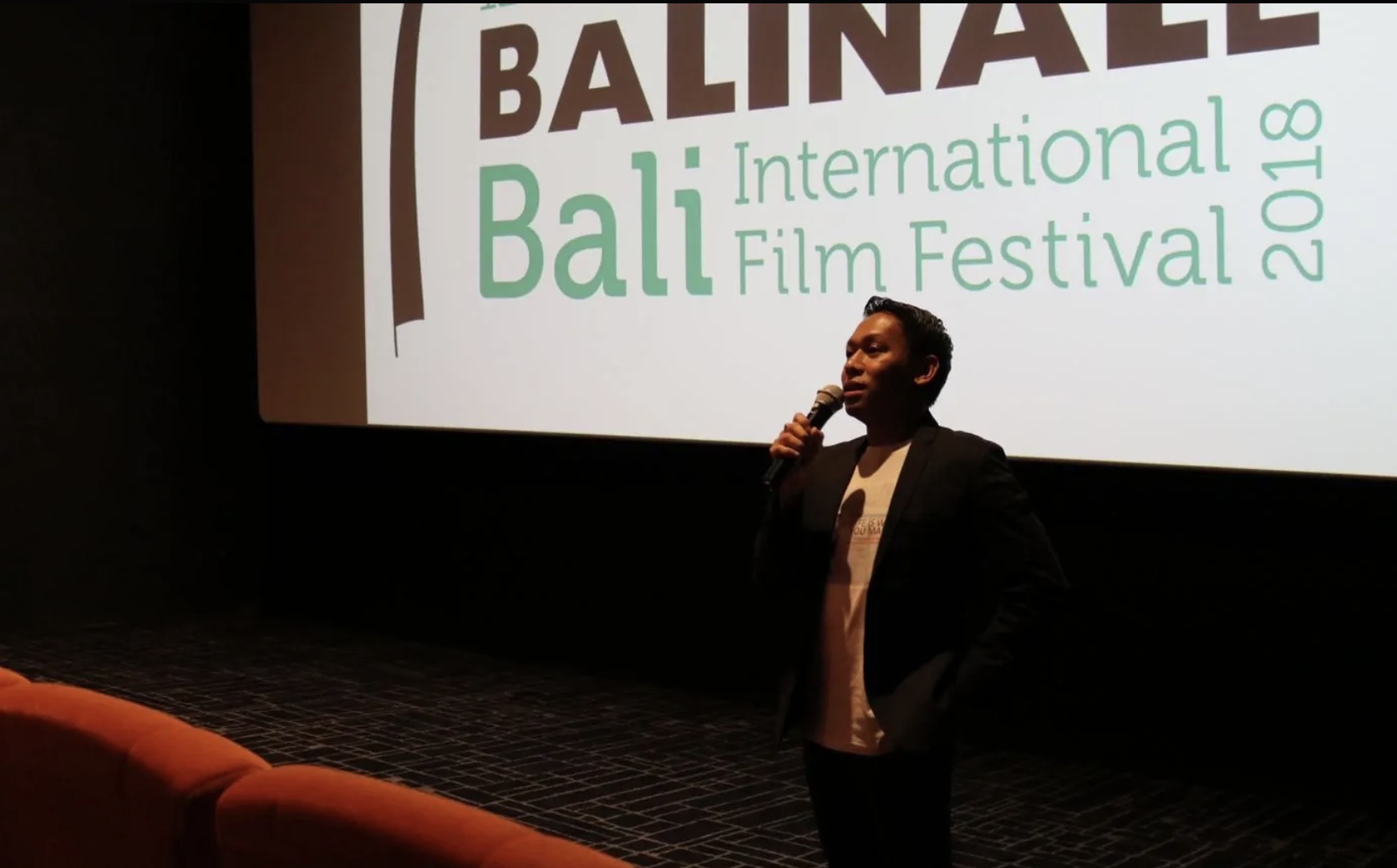 File photo of Tony Award winner Jhett Tolentino introducing his documentary at the 2018 Balinale. Photo: Balinale 