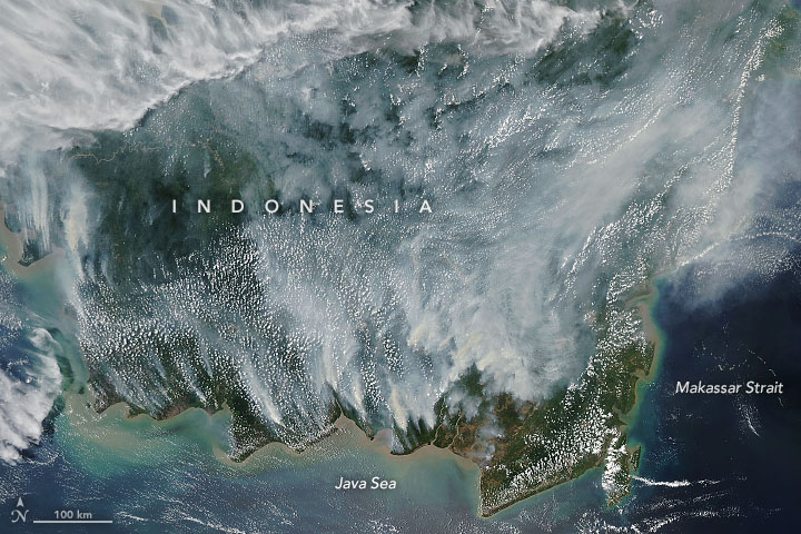 The Moderate Resolution Imaging Spectroradiometer (MODIS) on NASA’s Aqua satellite captured this image of Borneo on September 15, 2019.  Photo: NASA