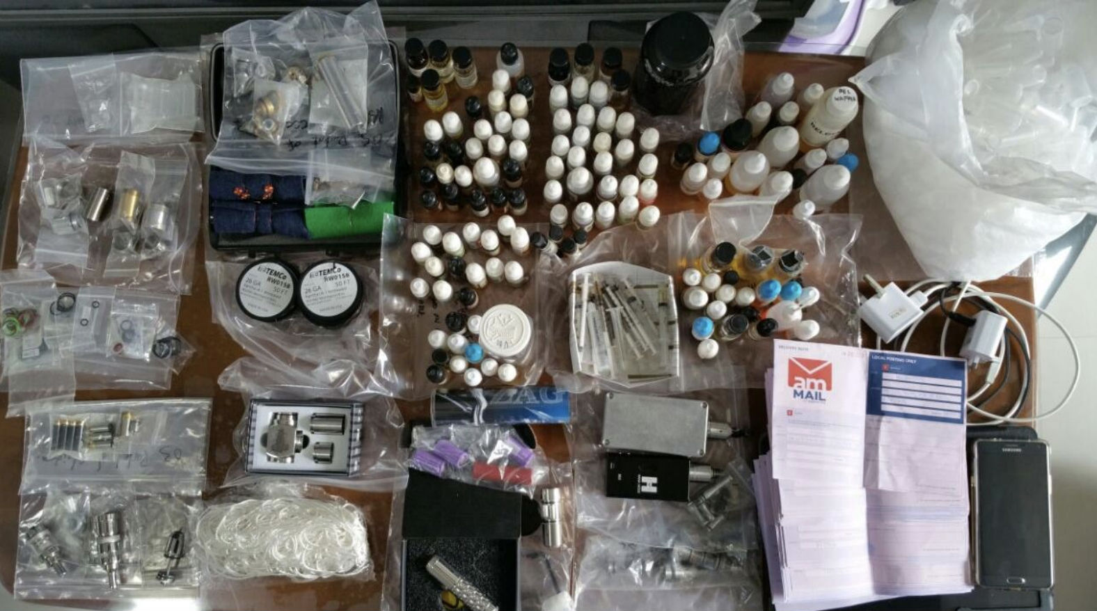 Photo of electronic vaporizers and paraphernalia found at Chong Weisheng’s home. Photo: Health Sciences Authority