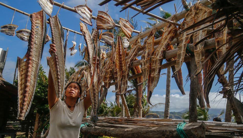 A woman drying salted fish in Batanes, 2018. <I></noscript>Photo: Jimmy Domingo/ABS-CBN News</I>
