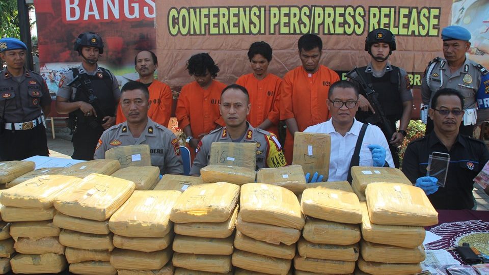 Under Indonesia’s notoriously harsh drug laws, the men individually face a maximum sentence of lifetime imprisonment. Photo: Polres Jembrana / Facebook