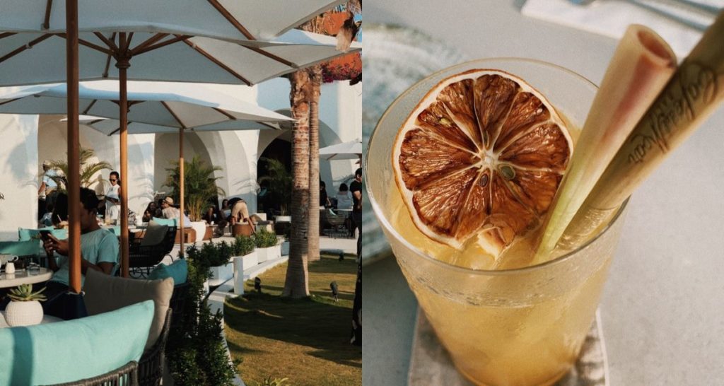 Left: The beach club dining area. Right: Mellow Yellow cocktail. Photos: Coconuts Media