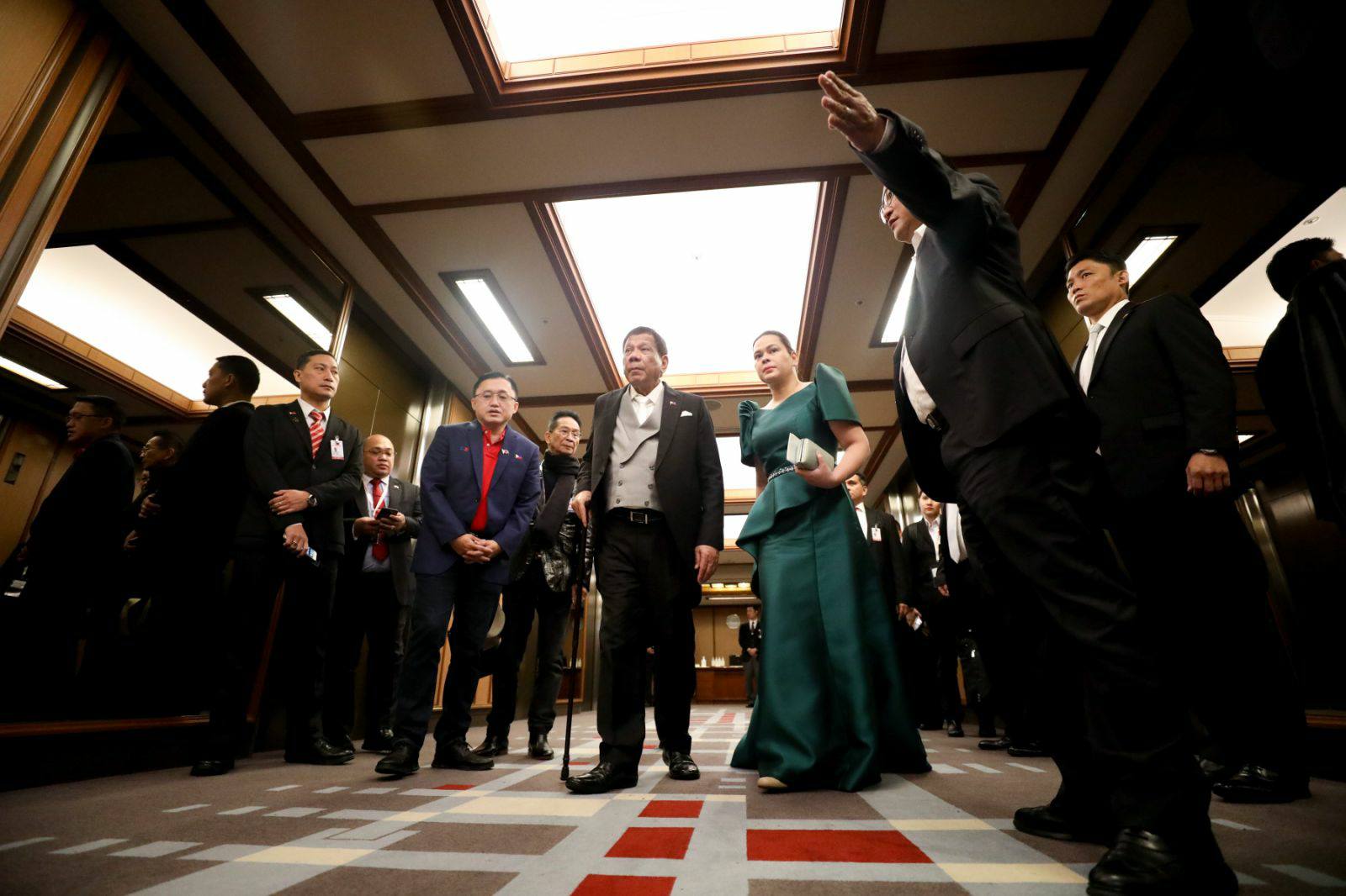 President Rodrigo Duterte walked with a cane during the accession rites of Emperor Naruhito in Japan. <i></noscript>Photo: Presidential Communications Office/FB</i>