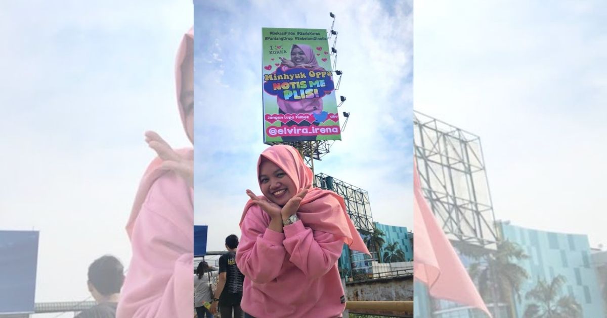 A woman from Bekasi, West Java named Elvira Budi Irena placed an ad in the large outdoor display, in which she pleaded for her idol Minhyuk to notice her. Photo: Twitter/@elvira_irena