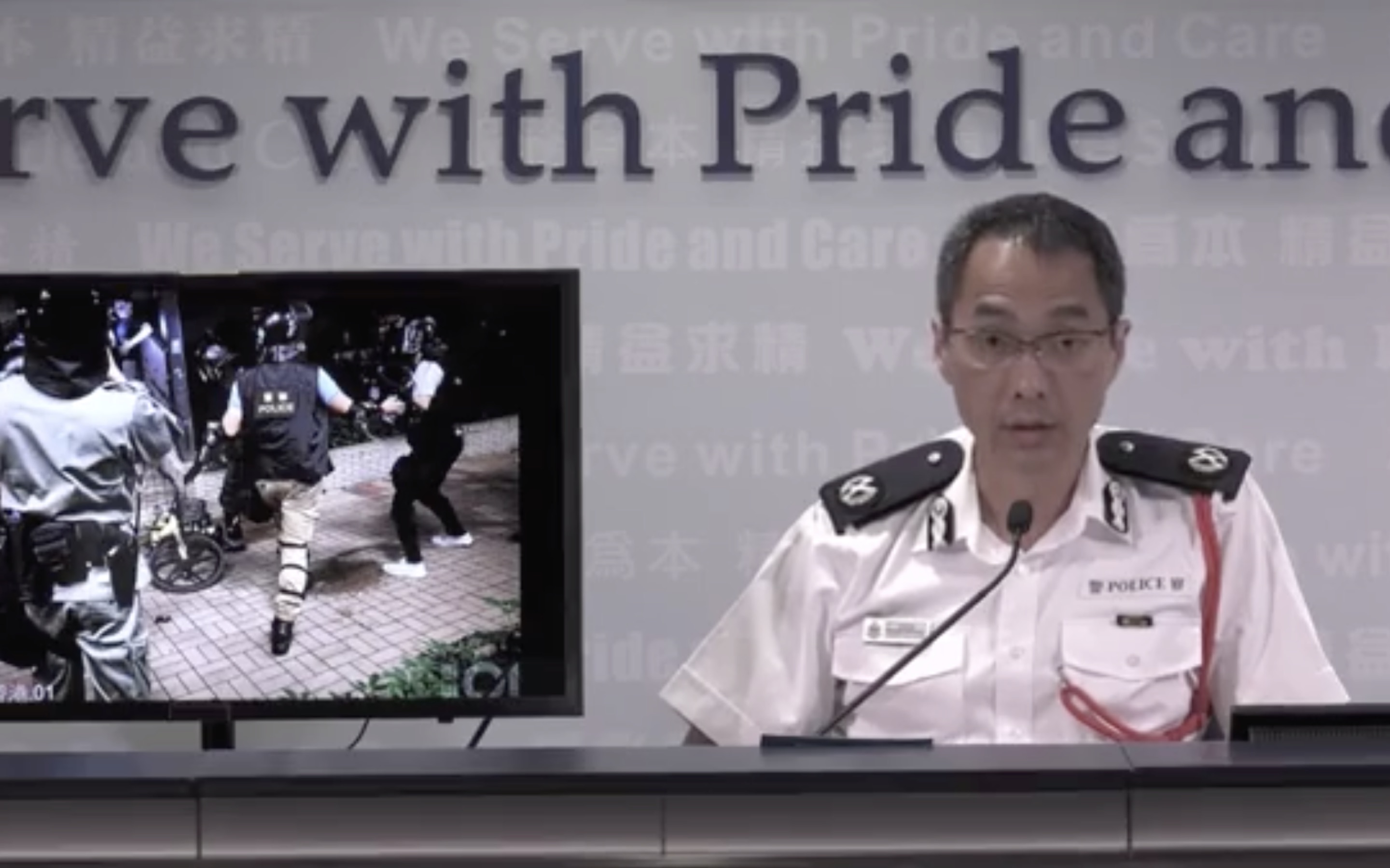 Regional Commander of New Territories North Kwok Yam-yung addresses reporters at today’s press briefing. Screengrab via Facebook video.